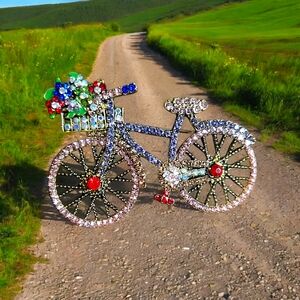 Colorful Rhinestone Bicycle Brooch